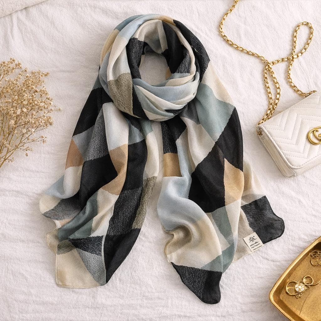Plaid Cotton Hijab Scarf, Soft Pashmina Shawl Wrap, Lightweight Headscarf, Modest Fashion Everyday Gift