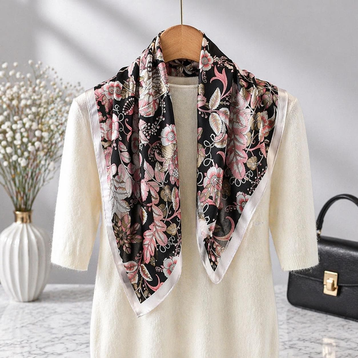 Floral Cotton Square Scarf, Lightweight Neck Headscarf, Elegant Fashion Accessory - image 2