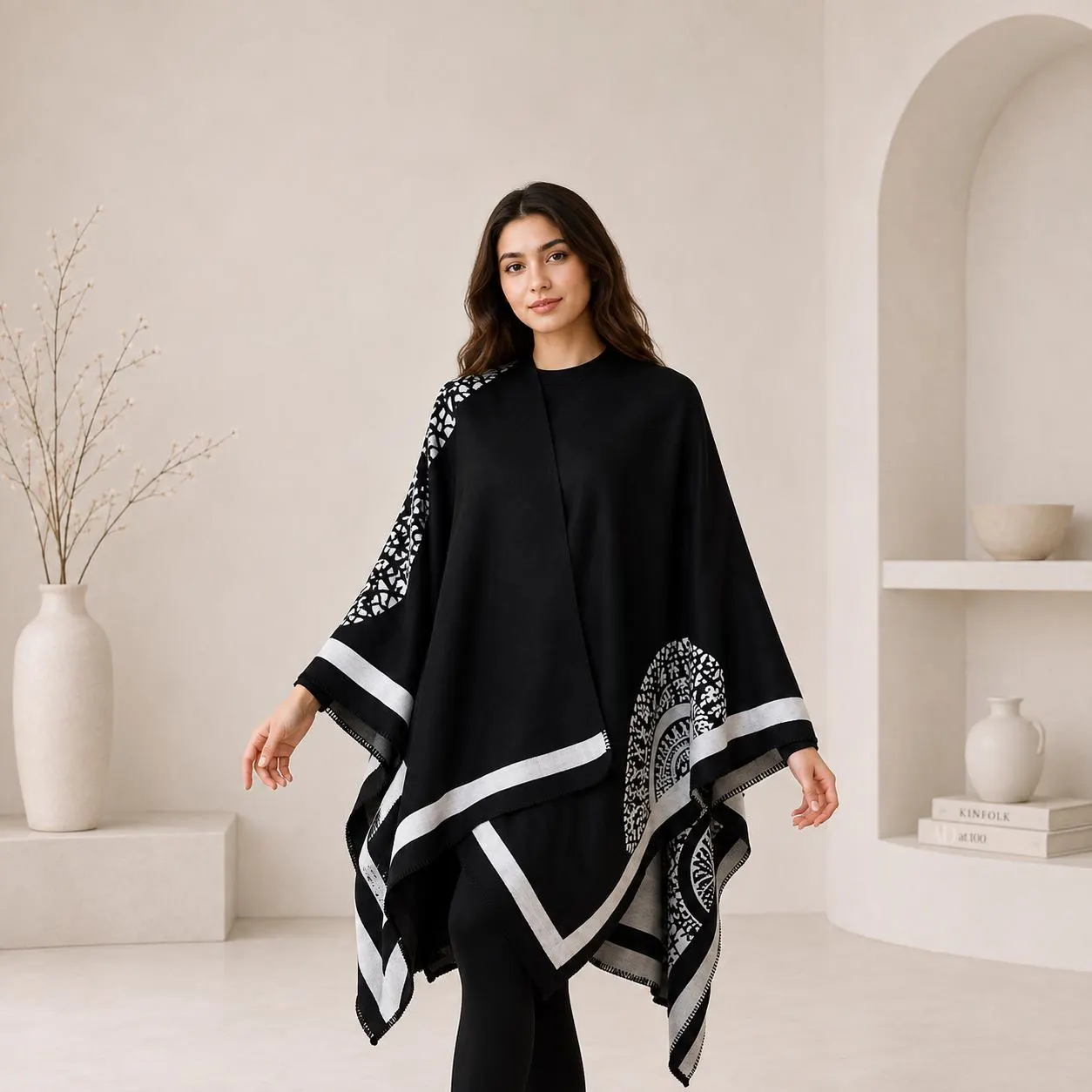 Women Reversible Ruana Cape, Open Front Poncho Cardigan, Soft Shawl Wrap, Cozy Cape, Elegant Layering Wrap