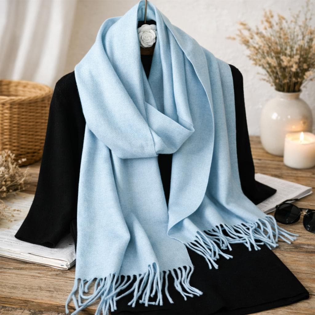 Soft Sage Green Pashmina Feel Scarf, Warm Winter Shawl Wrap, Long Tassel Scarf, Cozy Gift for Her, Elegant Women Stole - image 2