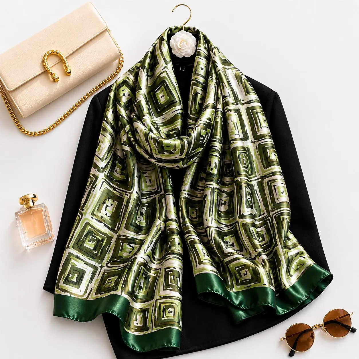 Silk Satin Scarf Women Floral Shawl Wrap Soft Luxury Lightweight Hijab Gift for Her - image 4