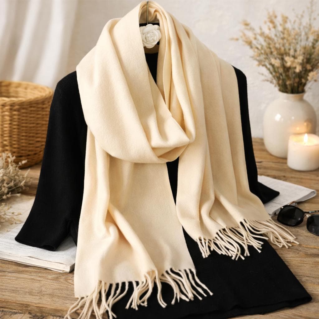 Soft Sage Green Pashmina Feel Scarf, Warm Winter Shawl Wrap, Long Tassel Scarf, Cozy Gift for Her, Elegant Women Stole - image 3