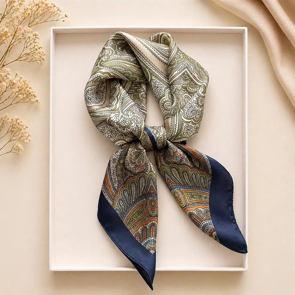 Luxury Satin Silk Scarf, Floral Bandana Hair Wrap, Elegant Square Scarf Gift For Her - image 4