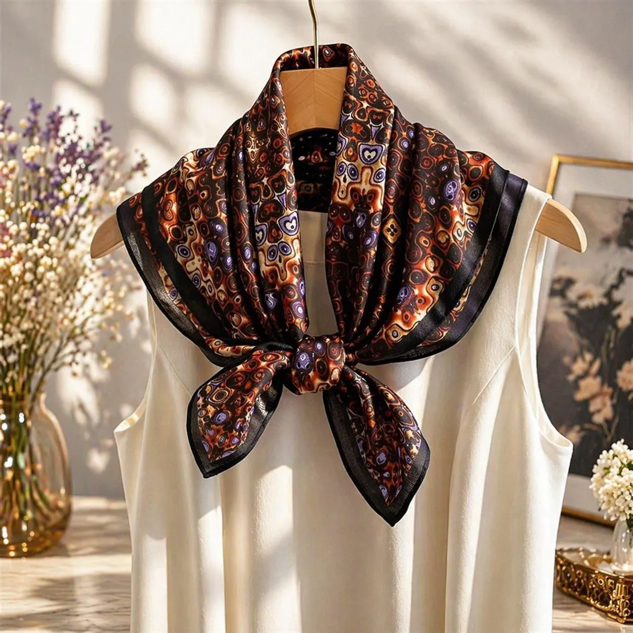Floral Cotton Square Scarf, Lightweight Neck Headscarf, Elegant Fashion Accessory - image 5