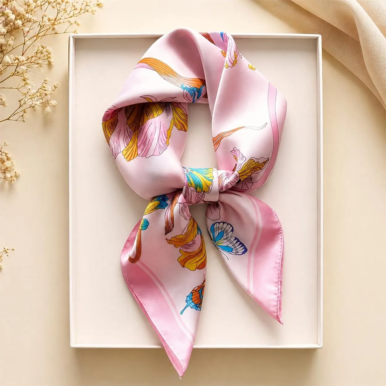 Luxury Satin Silk Scarf, Floral Bandana Hair Wrap, Elegant Square Scarf Gift For Her - image 3