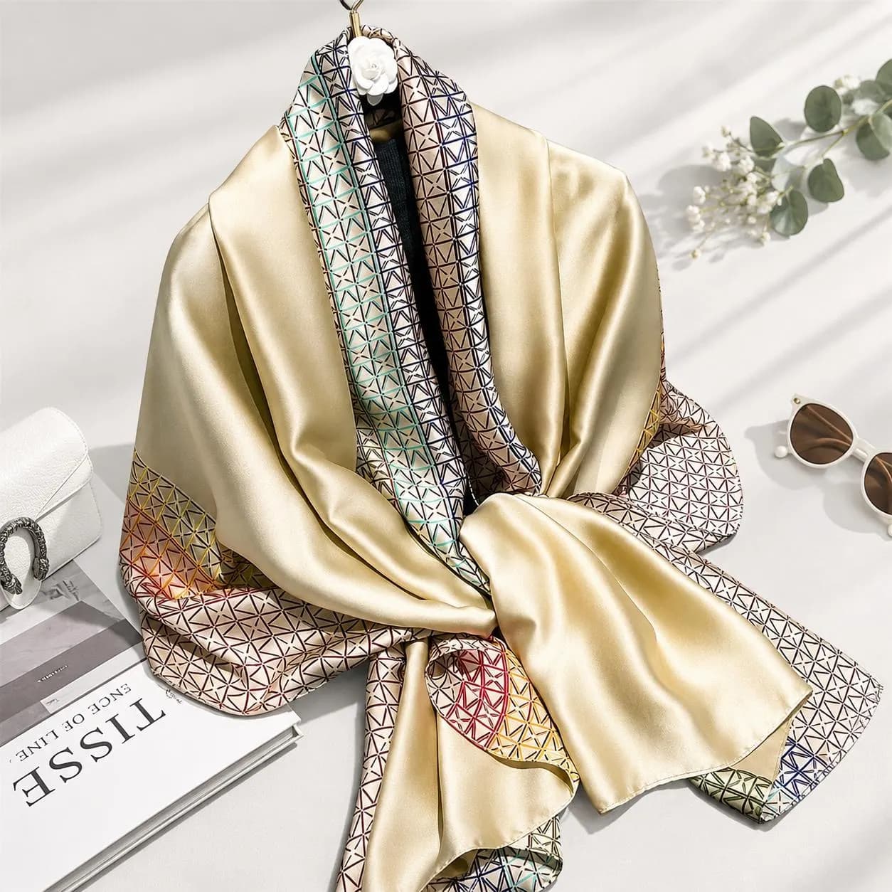 Luxury Floral Silk Scarf for Women, Satin Head Wrap, Lightweight Shawl, Soft Fashion Bandana, Gift for Her, Boho Stole - image 3