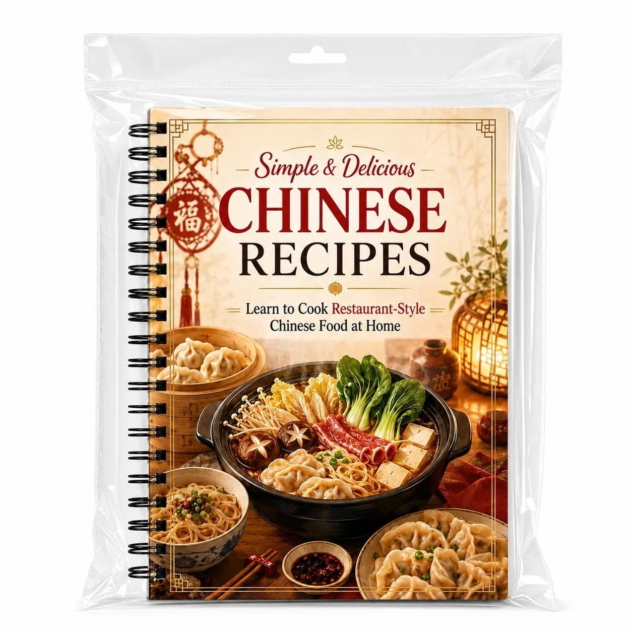 Simple Chinese Recipes A5 Spiral Book, Dumplings, Noodles, Hot Pot Guide - image 2