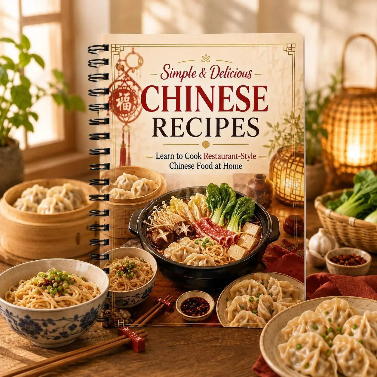 Simple Chinese Recipes A5 Spiral Book, Dumplings, Noodles, Hot Pot Guide
