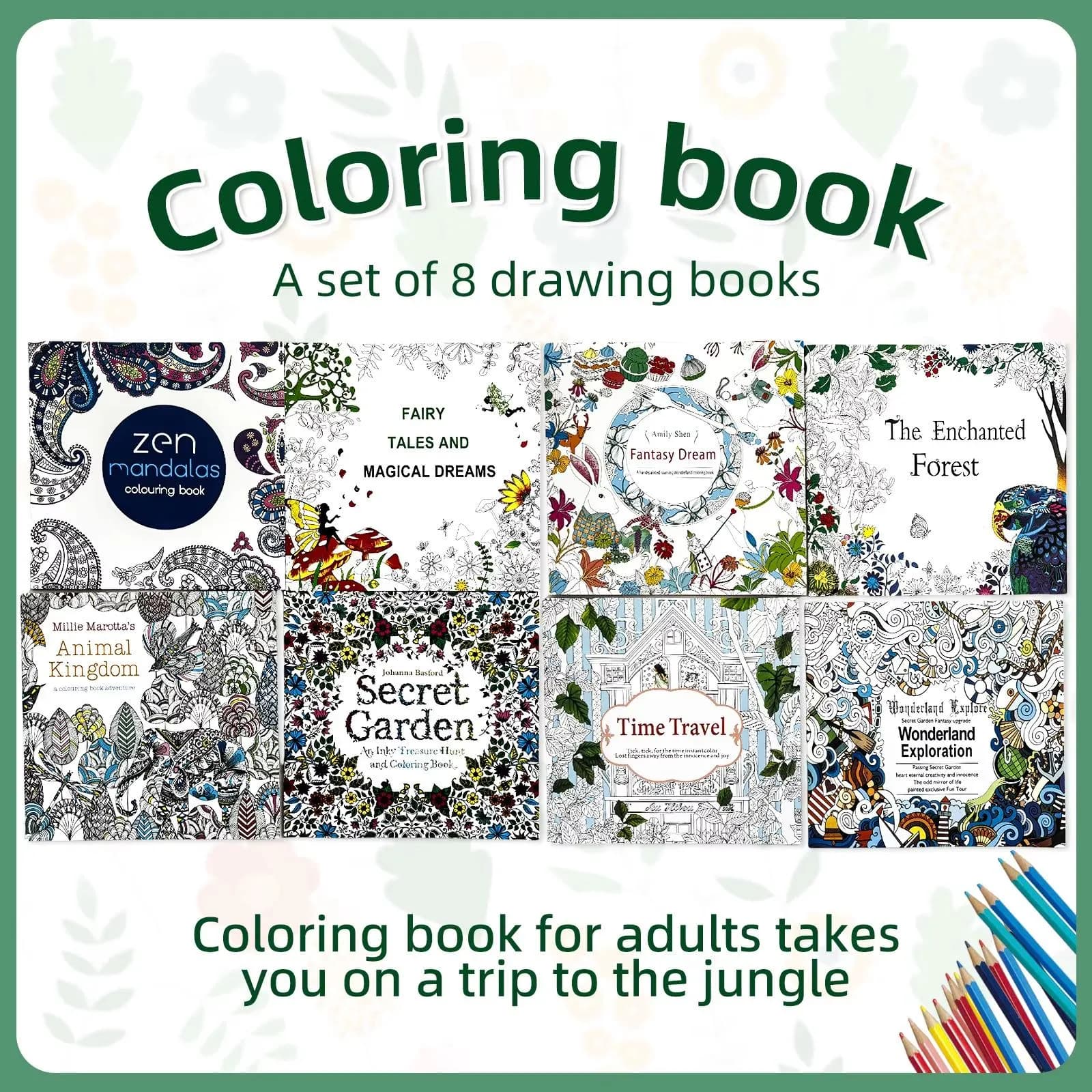 Set of 8 Intricate Adult Coloring Books | Mindfulness, Stress Relief Art - image 3