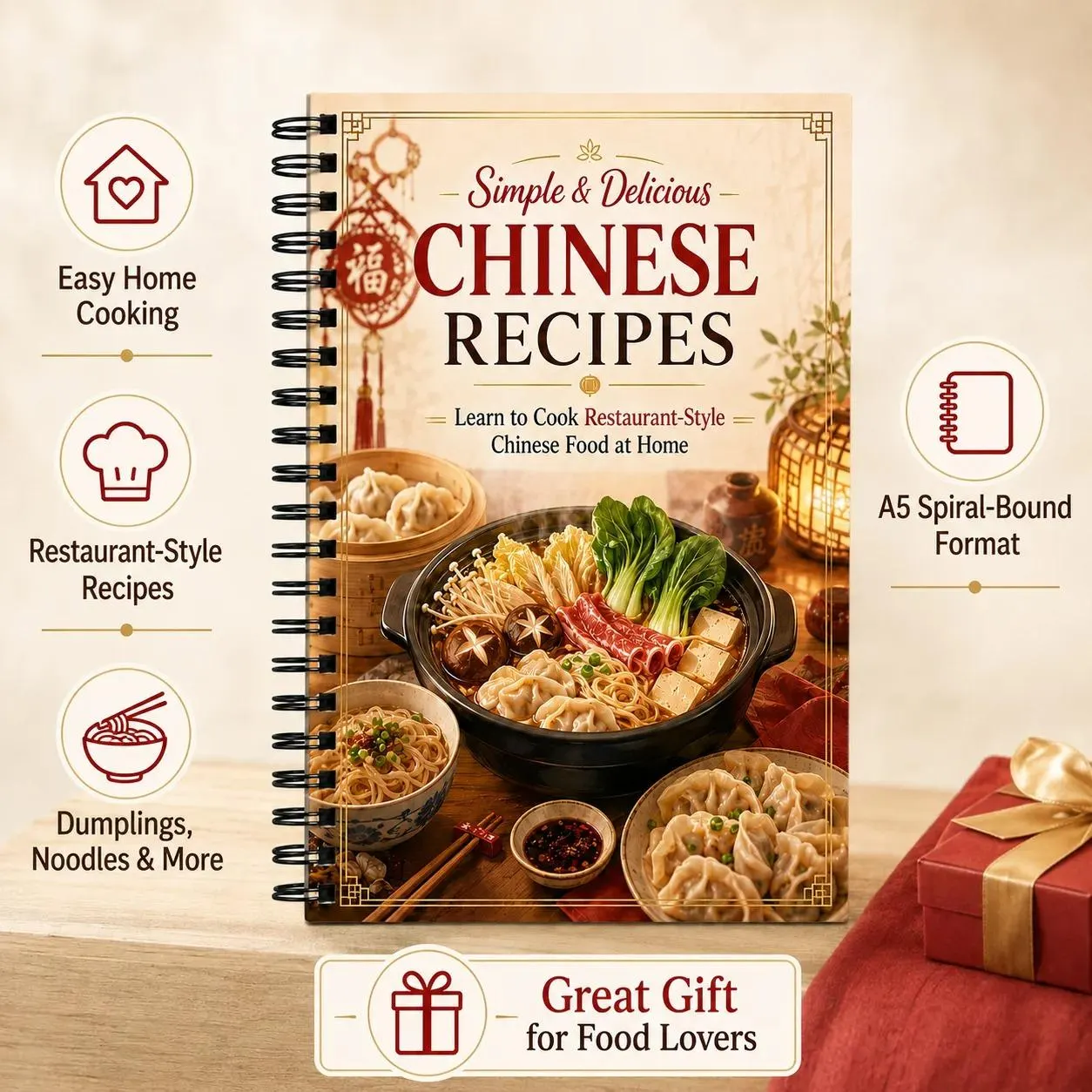 Simple Chinese Recipes A5 Spiral Book, Dumplings, Noodles, Hot Pot Guide - image 5