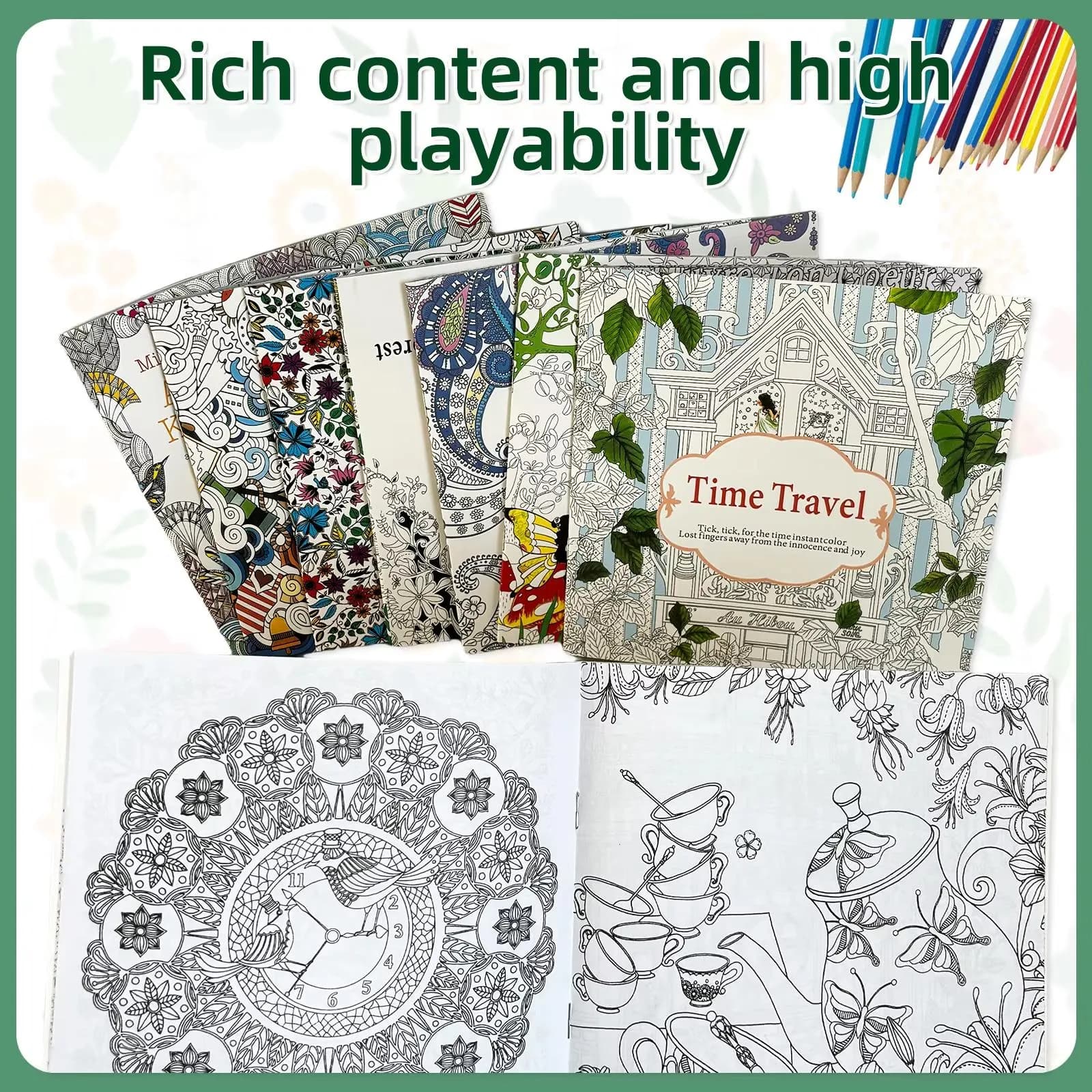 Set of 8 Intricate Adult Coloring Books | Mindfulness, Stress Relief Art