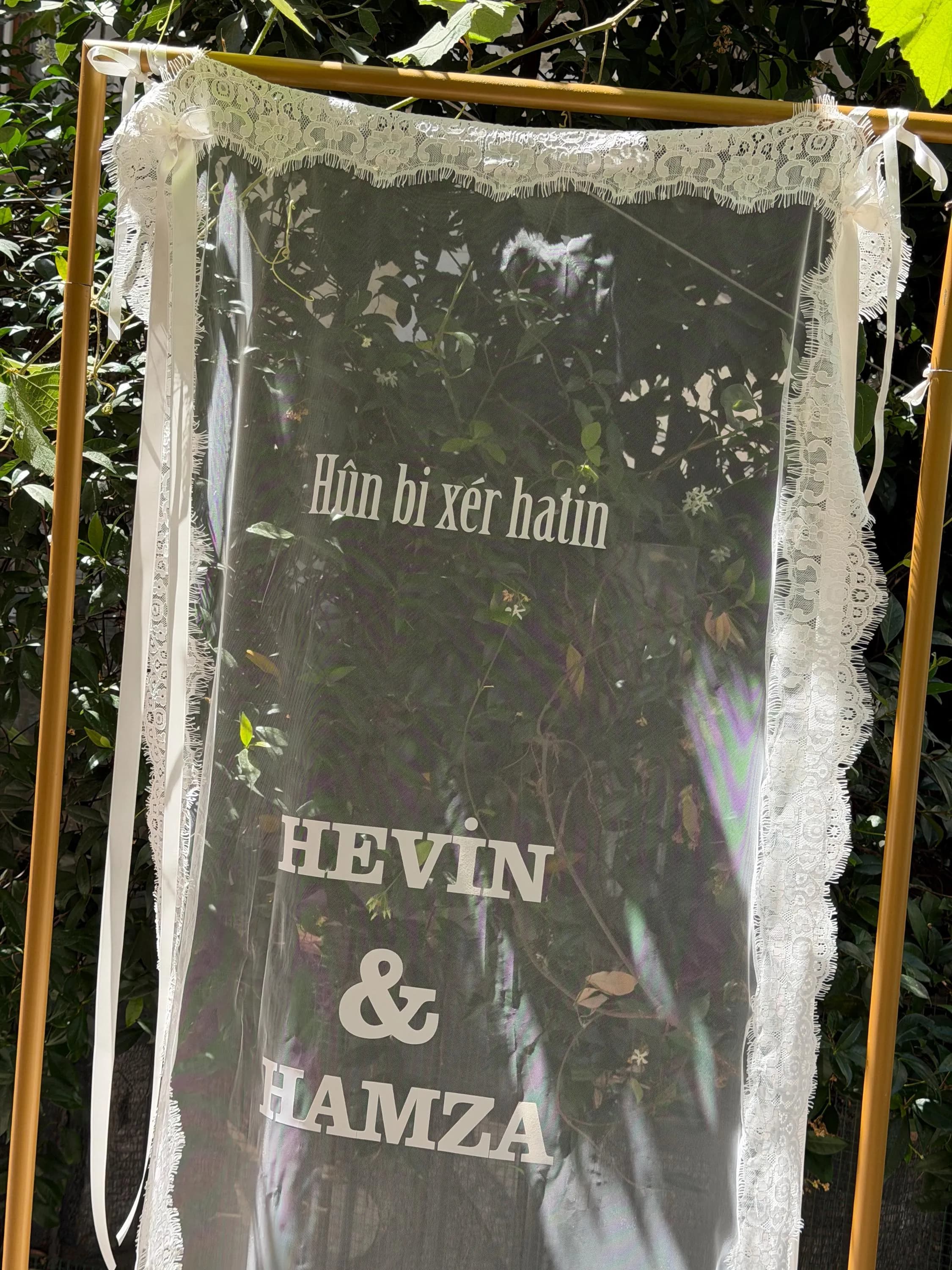 Lace Wedding Welcome Sign, Sheer Tulle Ceremony Banner, Vintage Personalized Entrance Decor, Custom Language - image 3