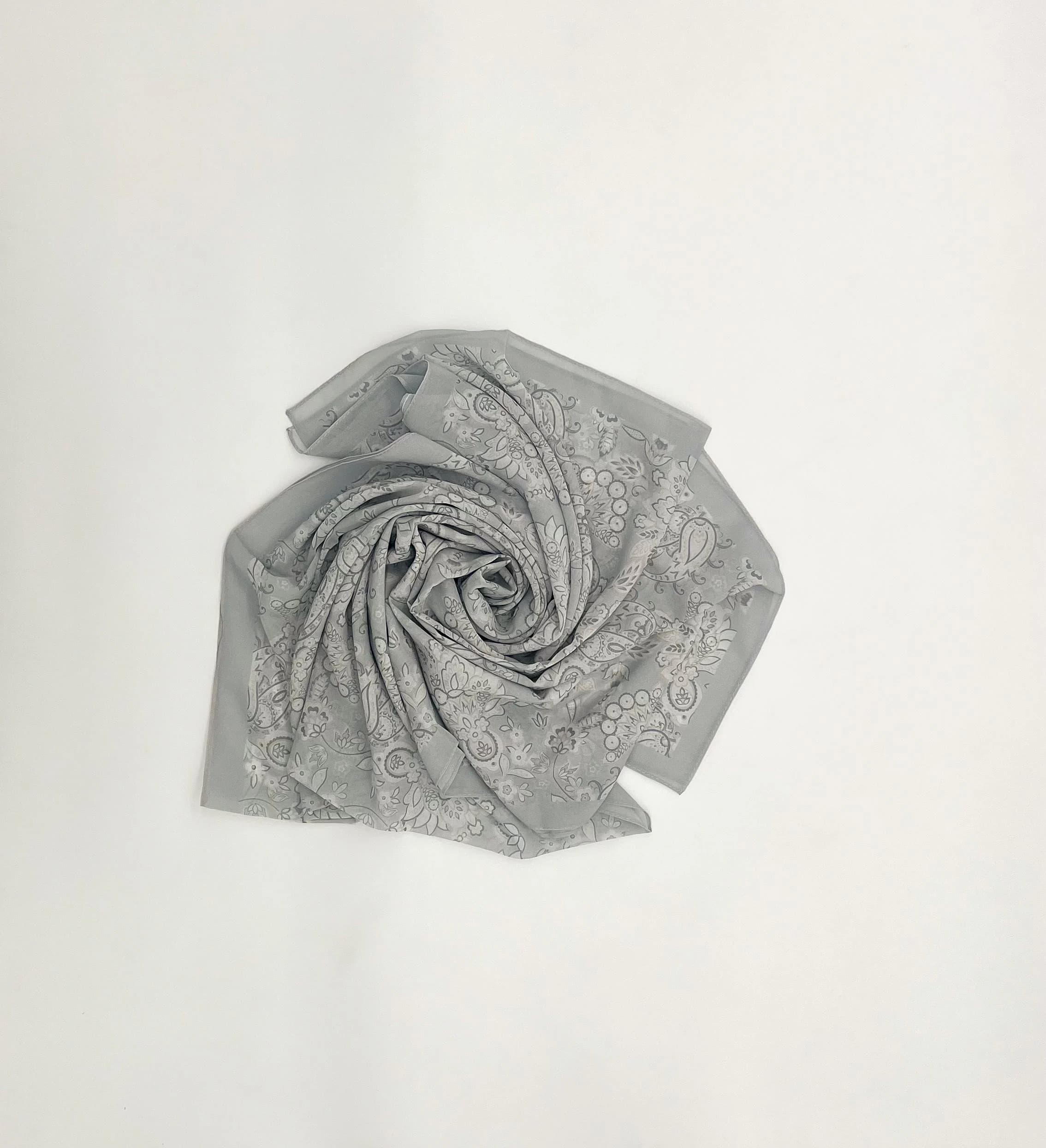 Grey Wild Flower Soft Pashmina Hijab Scarf | Lightweight Warm Wrap | Modest Fashion Headscarf