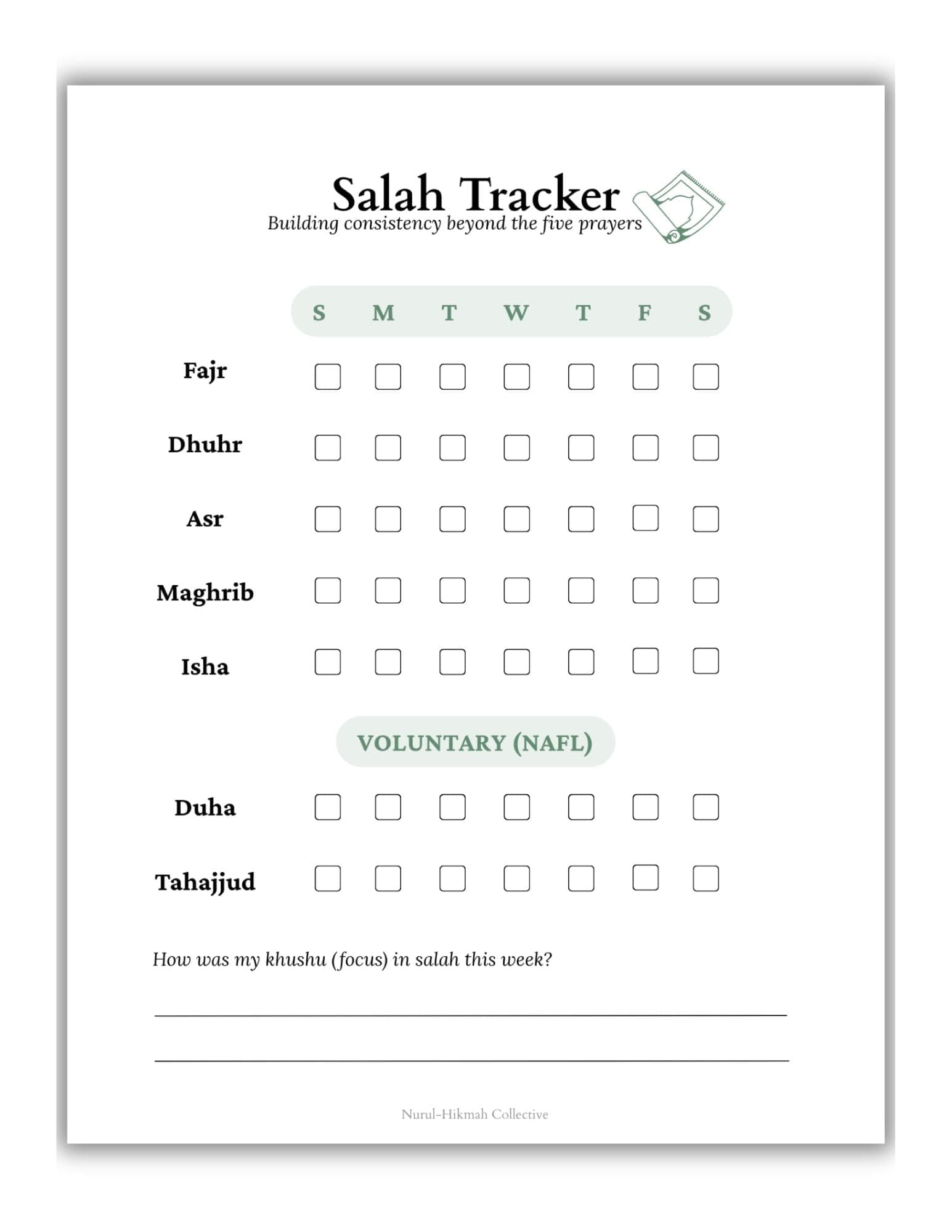 Salah Tracker Printable PDF, Muslim Worship, Islamic Planner Page, Muslim Prayer Log, Daily Salah & Nafl Tracker, Ibadah, Duha, Tahajjud - image 4
