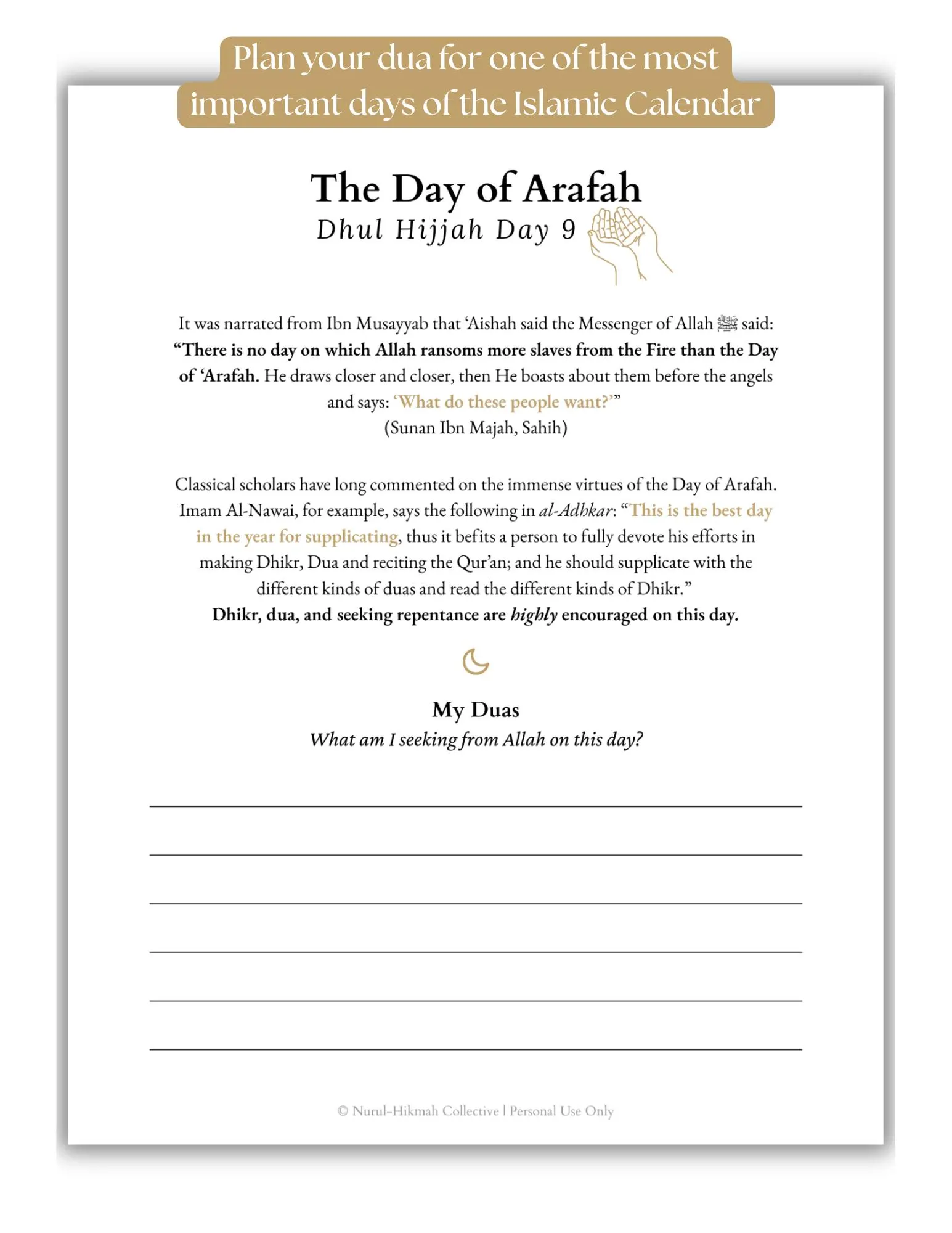 Dhul Hijjah Planner | 10 Day Islamic Worship Planner | Day of Arafah & Eid al-Adha Printable | Muslim Dhikr and Ibadah Planner PDF - image 3