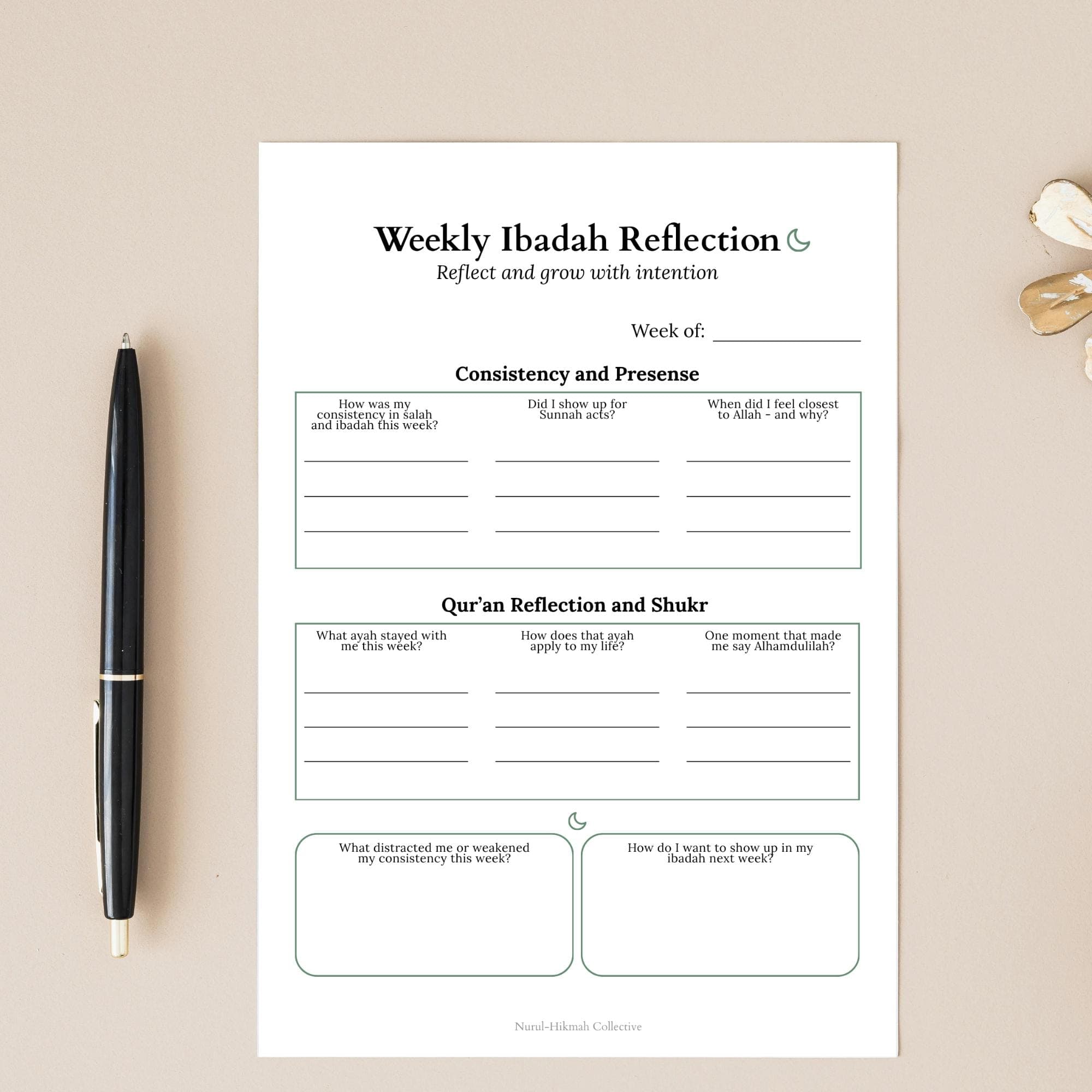 Weekly Ibadah Reflection Printable PDF, Islamic Planner Page, Muslim Weekly Review, Worship Tracker, Reflection Worksheet, Ibadah, Quran - image 5