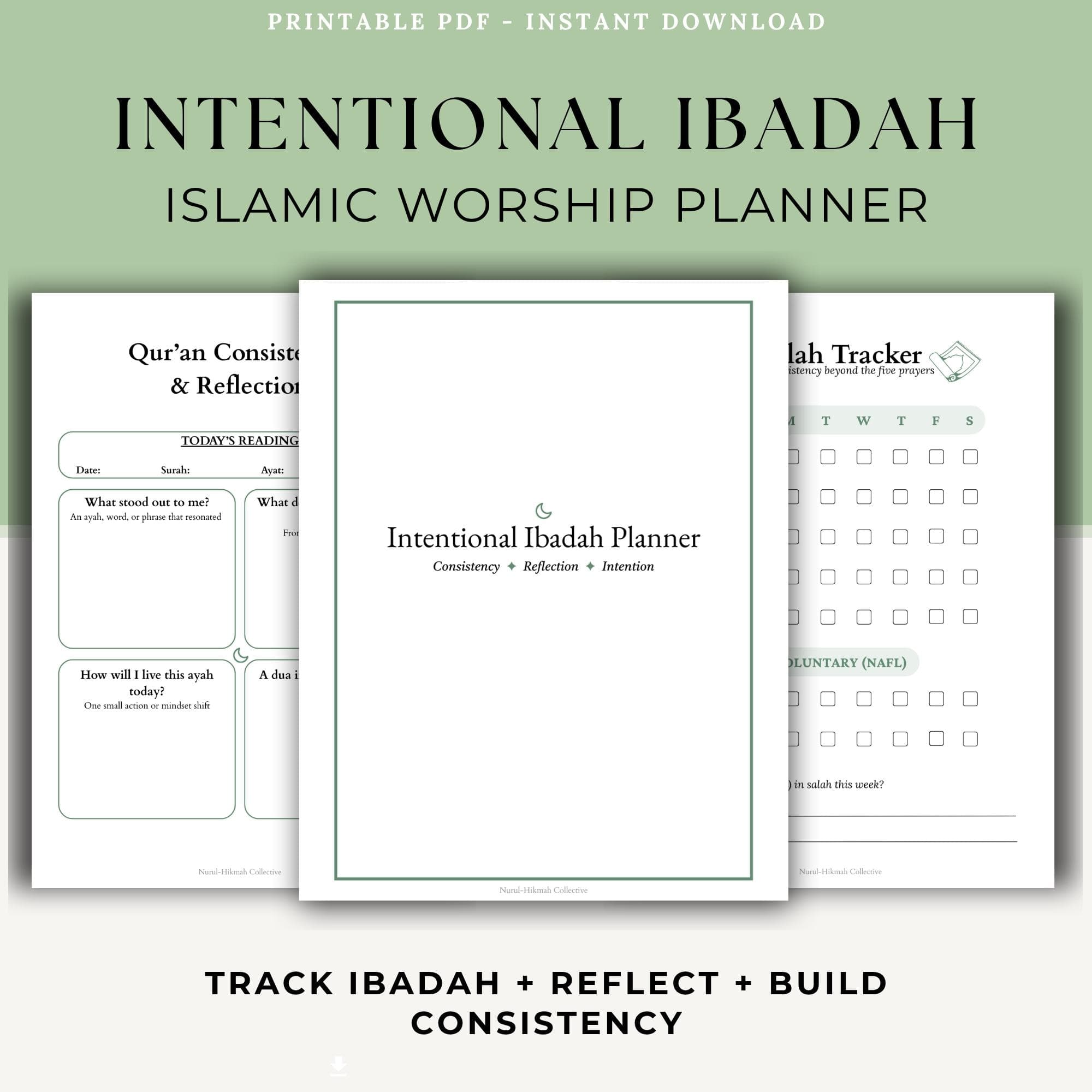 Islamic Planner Printable, Ibadah Tracker, Muslim Daily Worship Planner PDF, Salah Tracker, Quran Reflection Journal, Ramadan Planner
