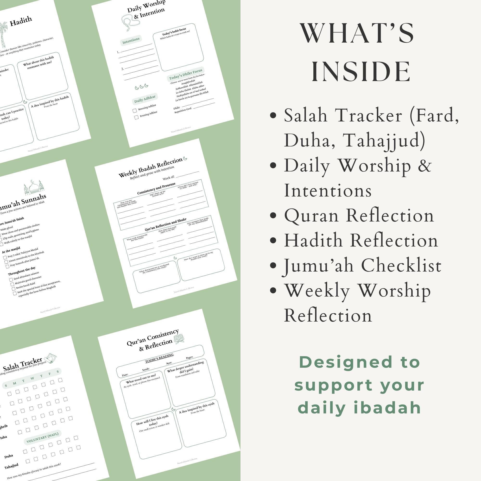 Islamic Planner Printable, Ibadah Tracker, Muslim Daily Worship Planner PDF, Salah Tracker, Quran Reflection Journal, Ramadan Planner - image 3