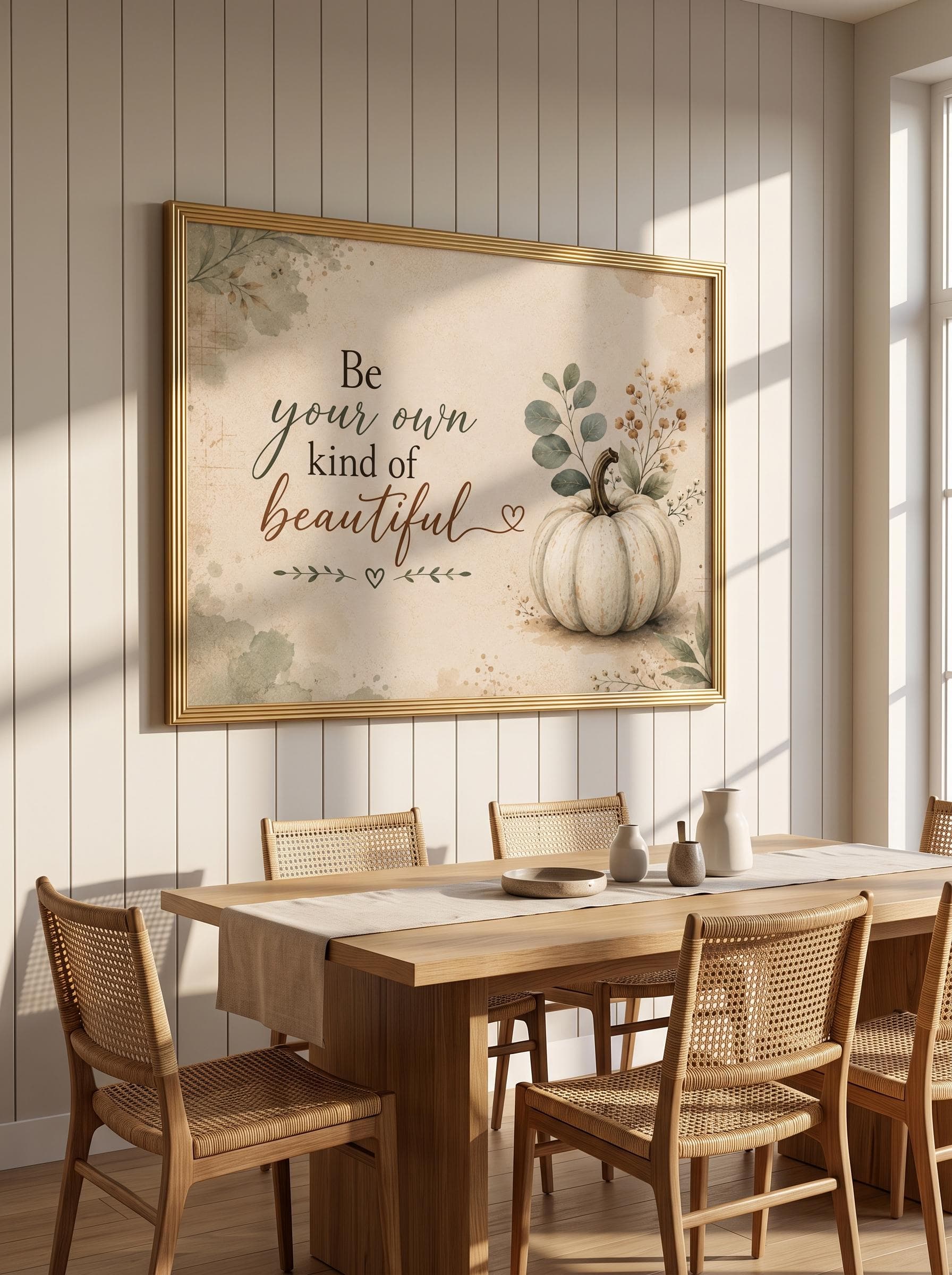 Sage Green Wall Art | Be Your Own Kind Of Beautiful Poster, Watercolor Pumpkin Quote Wall Decor, Inspirational Fall Sign For Study Table - image 5