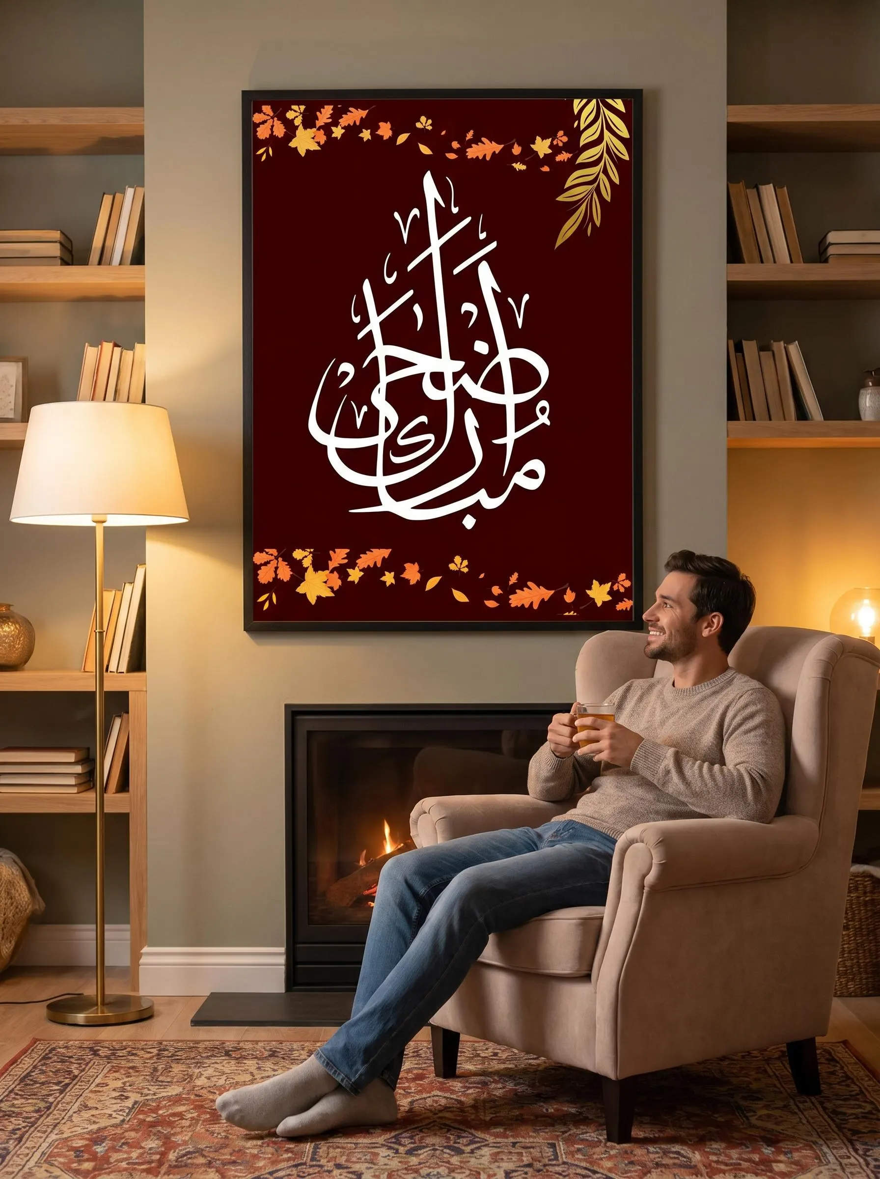 Mubarak Arabic Calligraphy Wall Art | Islamic Home Decor | Dark Maroon Gold Floral | Eid Ramadan Gift | Printable Digital Download PNG - image 3