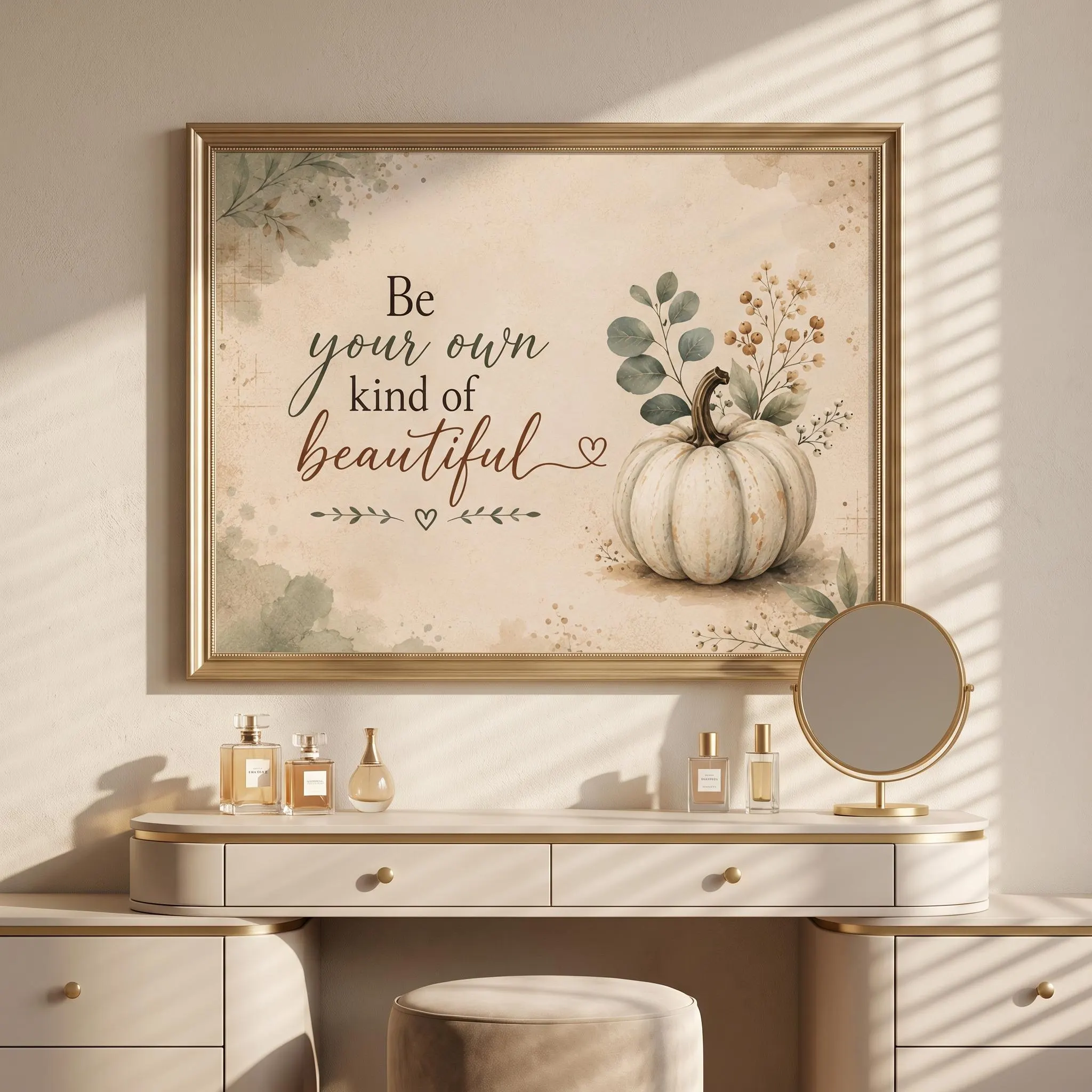 Sage Green Watercolor Pumpkin Quote Print | Be Your Own Kind of Wonderful (Digital Download)