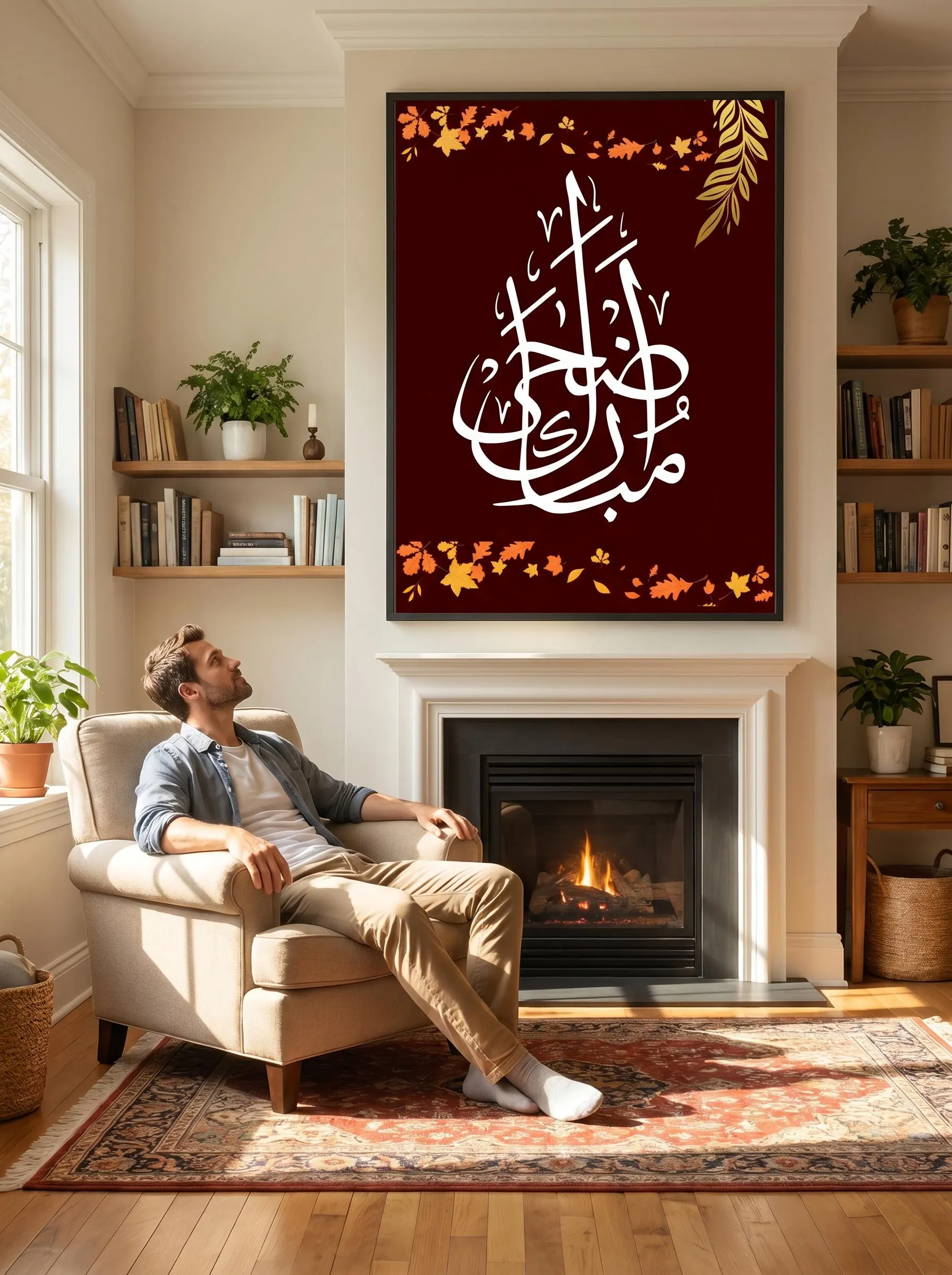 Mubarak Arabic Calligraphy Wall Art | Islamic Home Decor | Dark Maroon Gold Floral | Eid Ramadan Gift | Printable Digital Download PNG