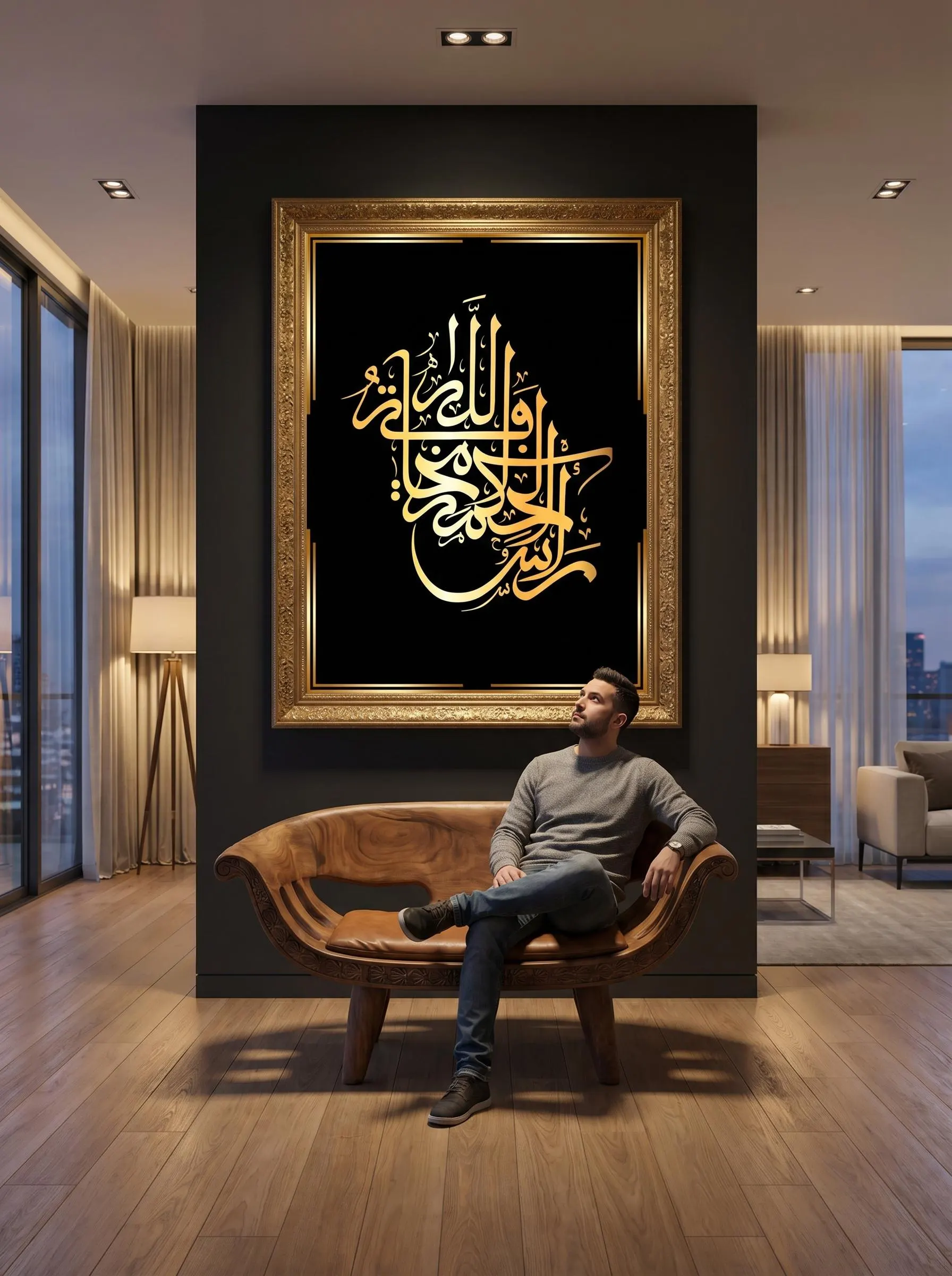 Alhamdulillah Print, Modern Arabic Wall Decor, Gold Islamic Gift for Home, Abstract Muslim Poster, Black and Gold Digital Art Download - image 4