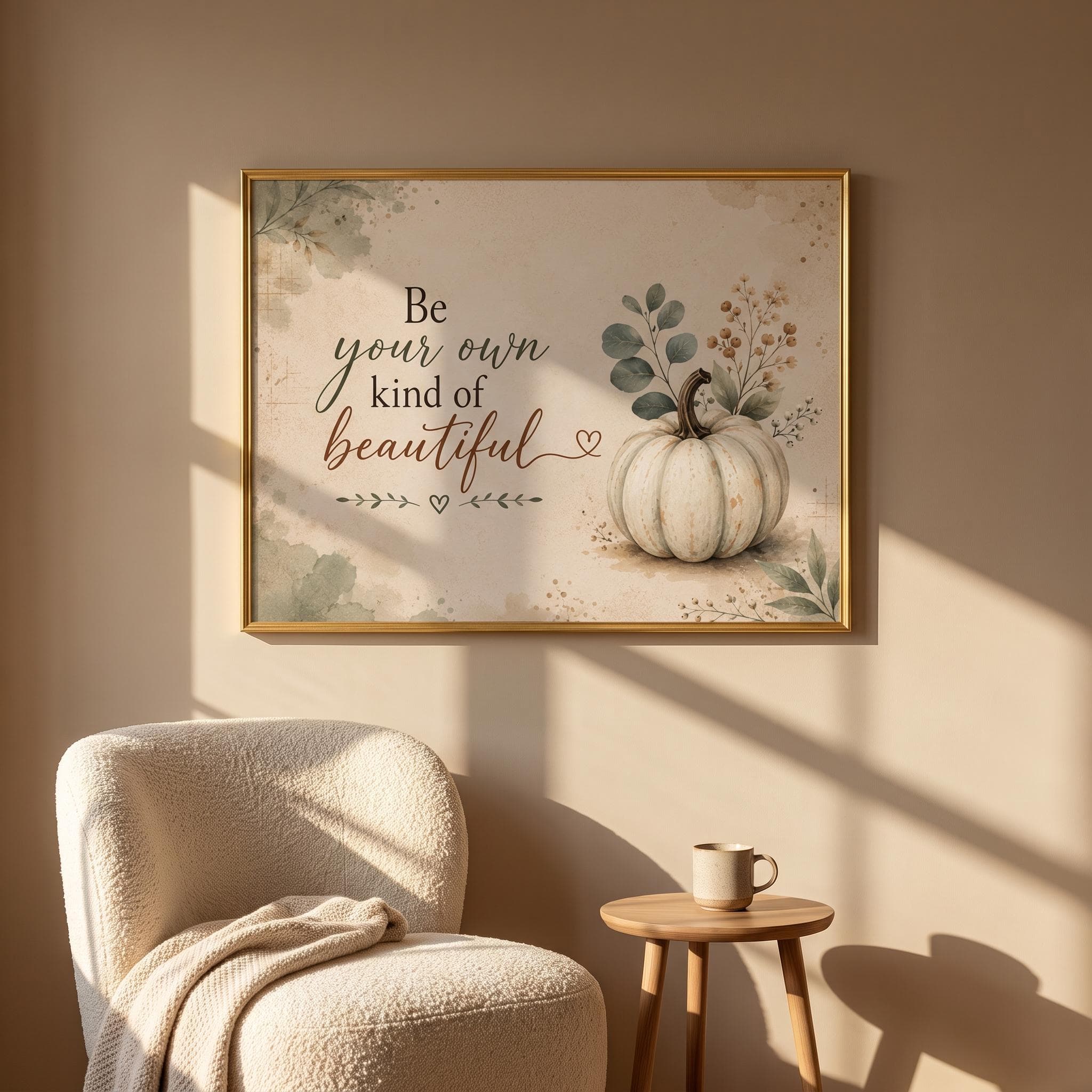 Sage Green Watercolor Pumpkin Quote Print | Be Your Own Kind of Wonderful (Digital Download)