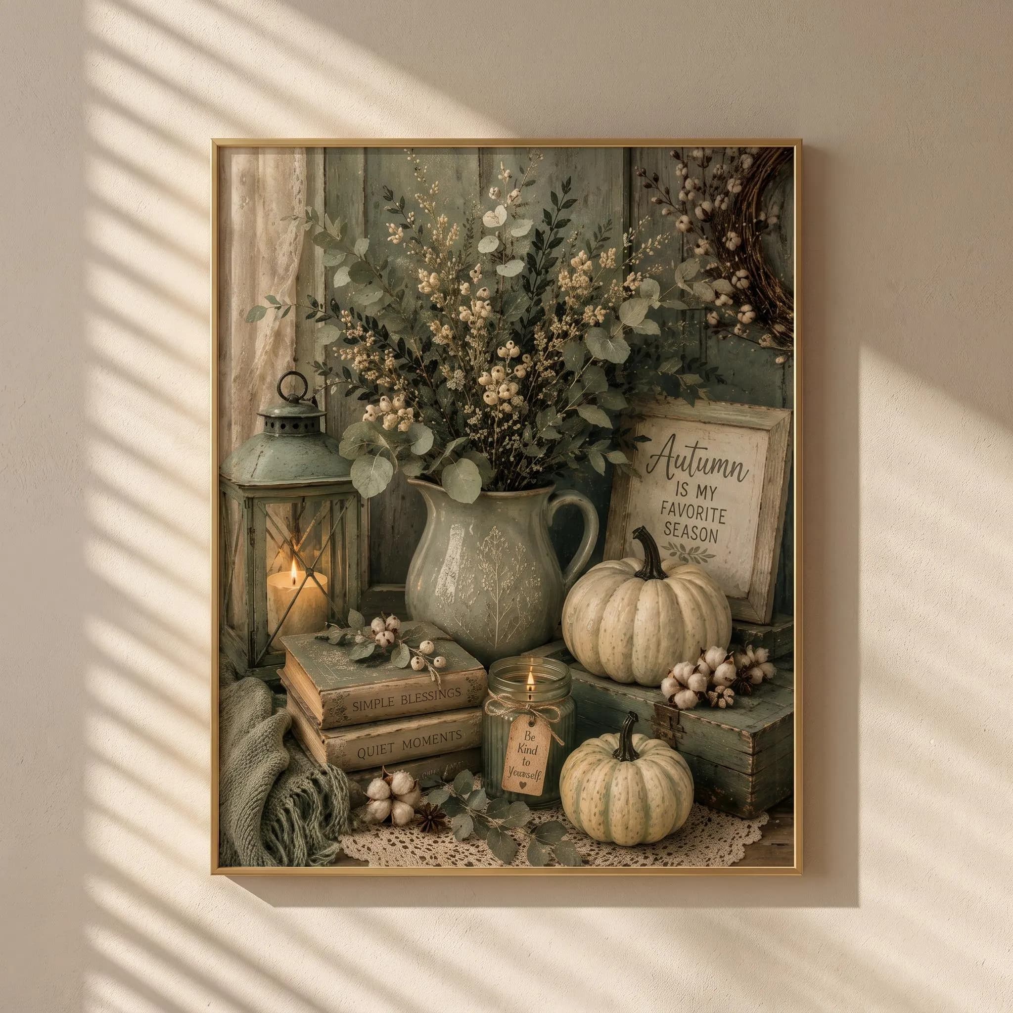 Fall Quote Wall Art Print, Autumn Is My Favorite Season Sign, Sage Green Vintage Farmhouse Poster, Cozy Pumpkin Home Decor Printable