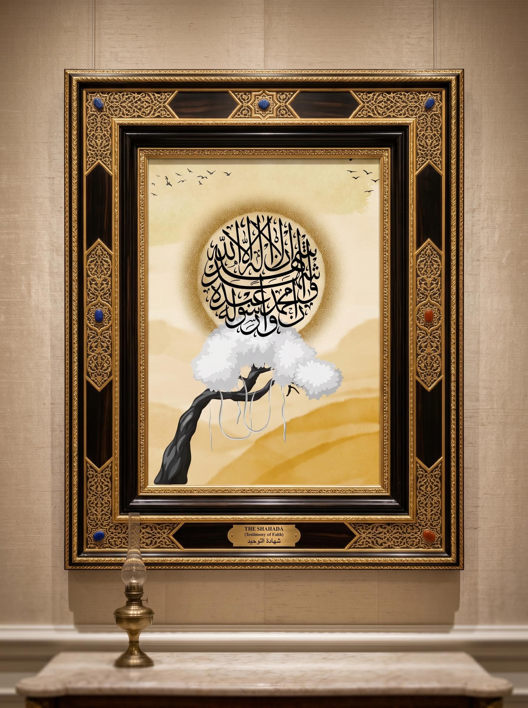 Kalima Shahada Islamic Wall Art, Arabic Calligraphy Desert Tree Golden Print, Muslim Home Decor Printable, Ramadan Eid Gift Download PNG - image 5