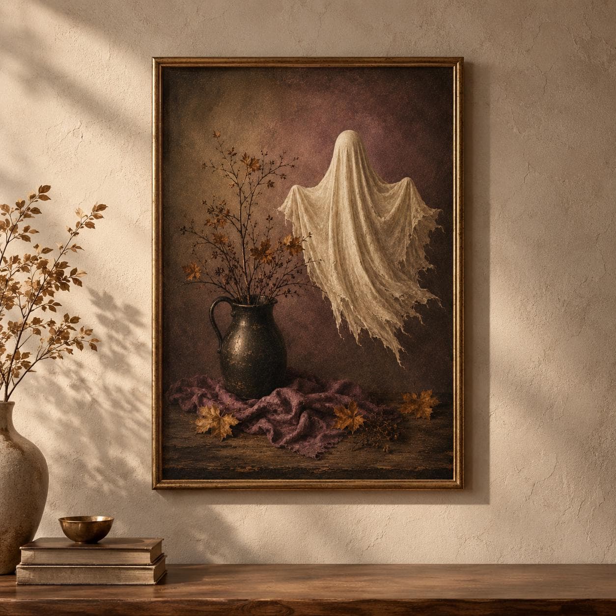 Dark Moody Ghost Portrait Fine Art Print, Gothic Autumn Halloween Wall Decor, Vintage Photography Style