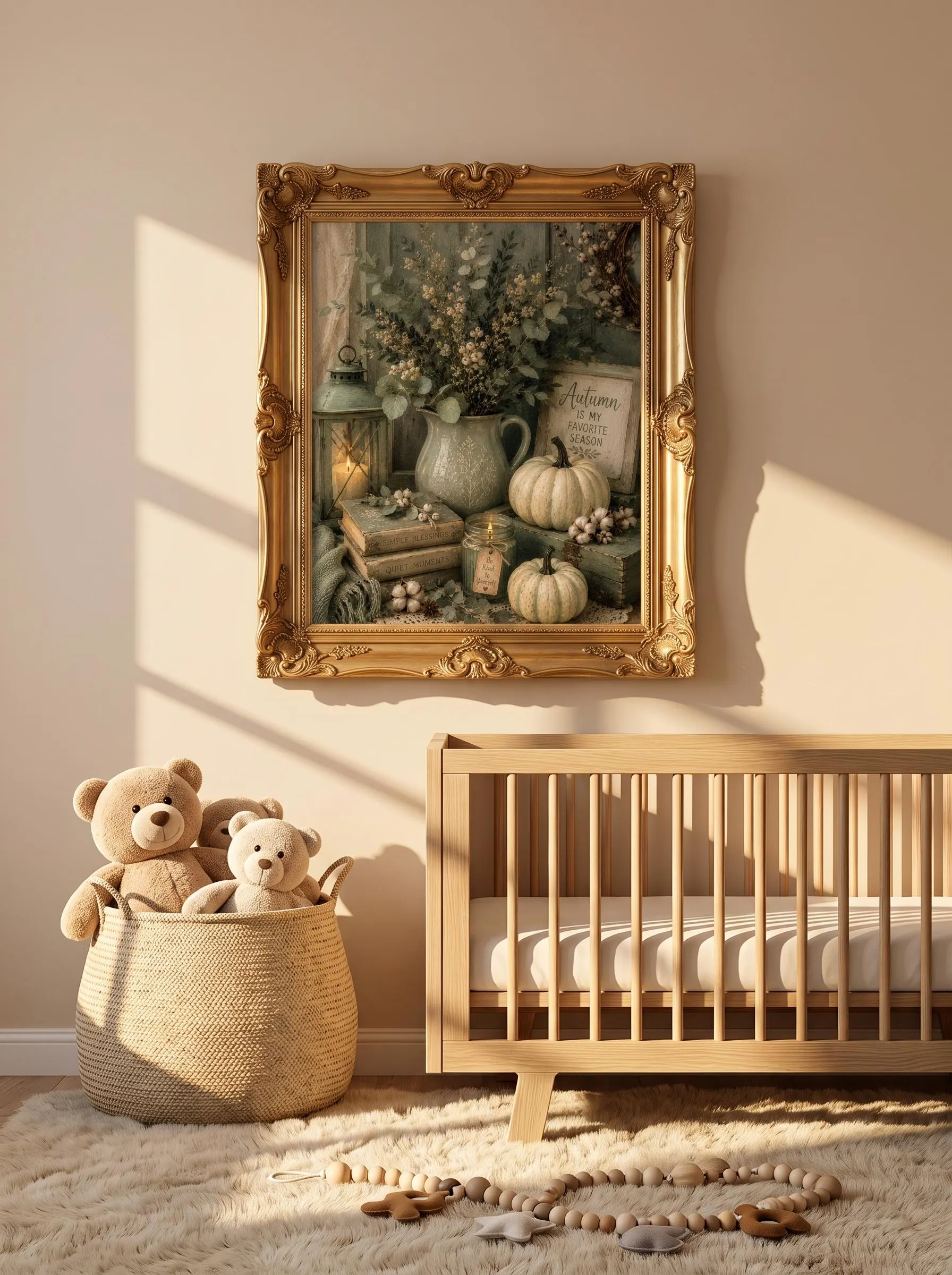 Cozy Autumn Ghost Coffee Wall Art, Warm Halloween Forest Print (Digital Download)