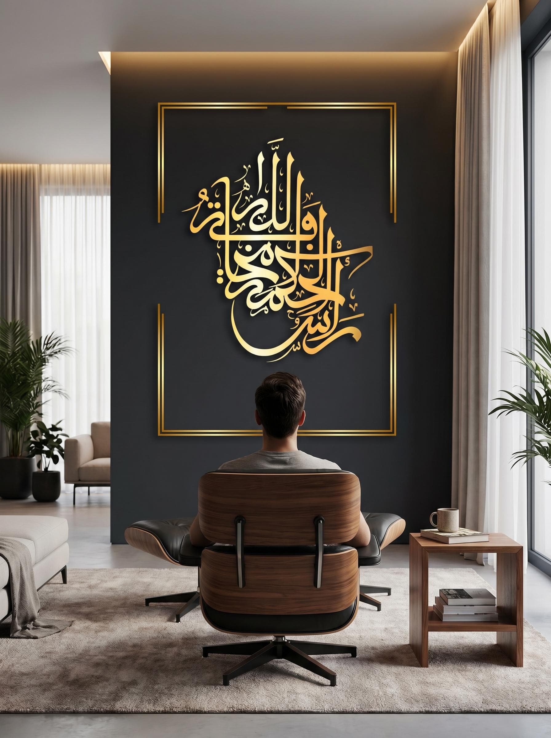 Alhamdulillah Print, Modern Arabic Wall Decor, Gold Islamic Gift for Home, Abstract Muslim Poster, Black and Gold Digital Art Download - image 5