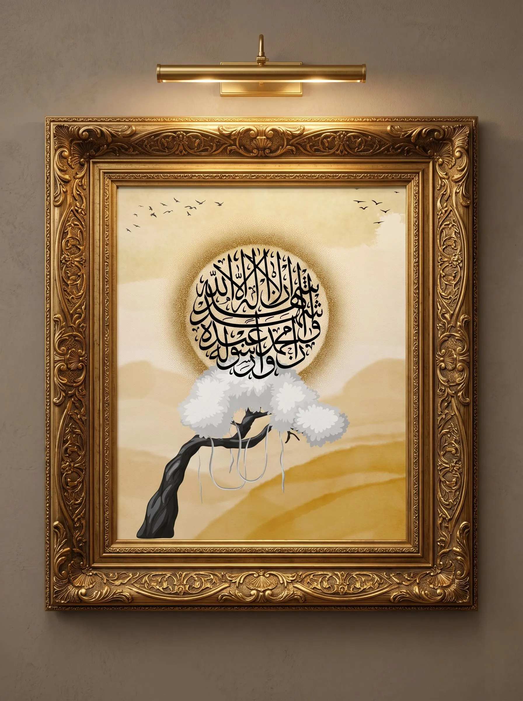 Kalima Shahada Islamic Wall Art, Arabic Calligraphy Desert Tree Golden Print, Muslim Home Decor Printable, Ramadan Eid Gift Download PNG - image 4