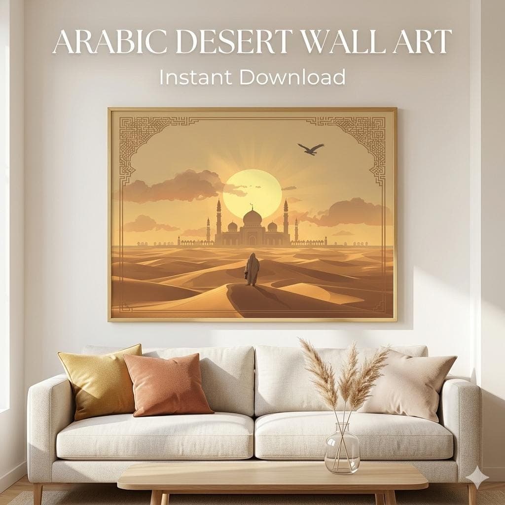 Arabic Desert Wall Art, Islamic Fantasy Print, Boho Neutral Decor