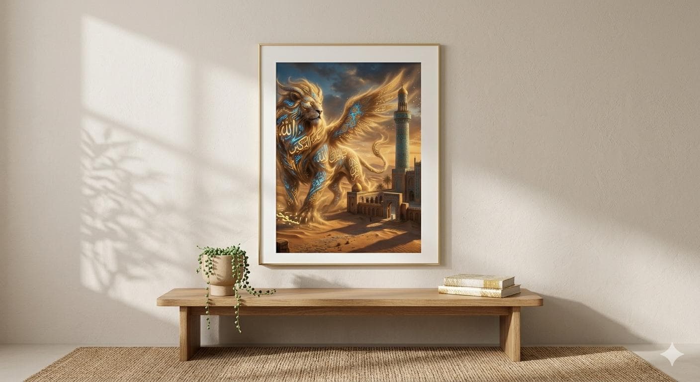 Islamic Fantasy Art Print | Desert Guardian Mosque, Arabic Calligraphy (Digital Download) - image 3
