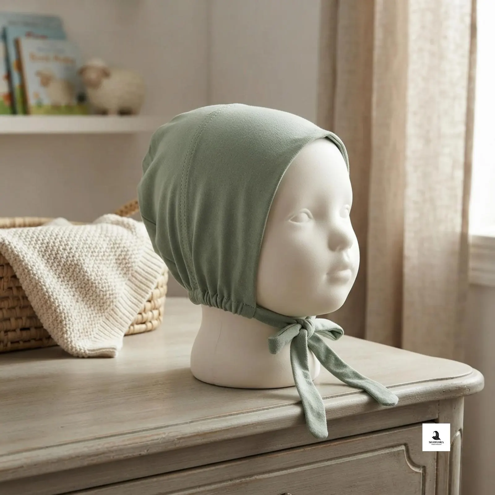 Comfortable cotton jersey underscarf displayed from the side.