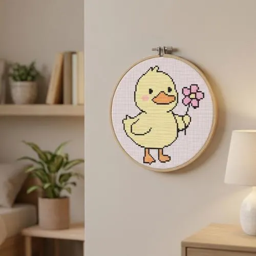 Duckling Flower Cross Stitch Pattern, Kawaii Animal Nursery Embroidery PDF - image 2