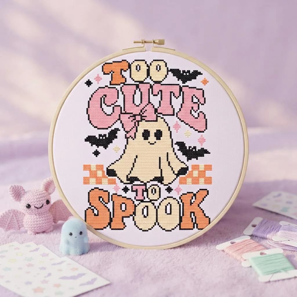 Retro Ghost Cross Stitch Pattern, Pastel Halloween Embroidery (PDF Download)
