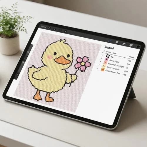 Duckling Flower Cross Stitch Pattern, Kawaii Animal Nursery Embroidery PDF - image 4