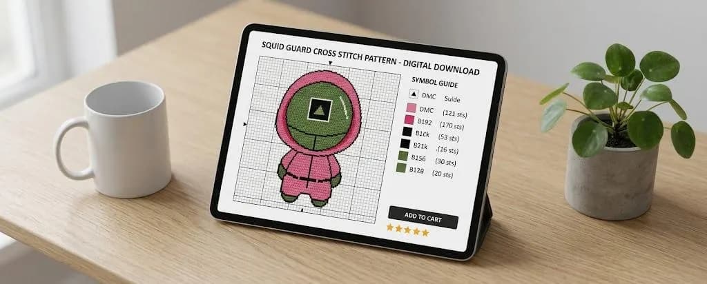 Chibi Pink Guard Square Mask Cross Stitch Pattern, Survival Game Embroidery (PDF Download) - image 3