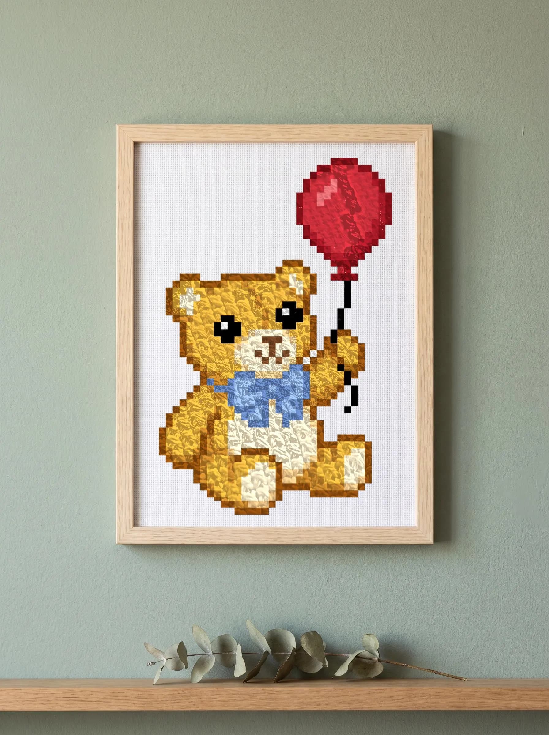 Teddy Bear Cross Stitch Pattern, Balloon Animal Embroidery PDF, Nursery Chart (Digital Download) - image 3