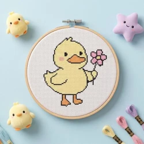 Duckling Flower Cross Stitch Pattern, Kawaii Animal Nursery Embroidery PDF - image 3