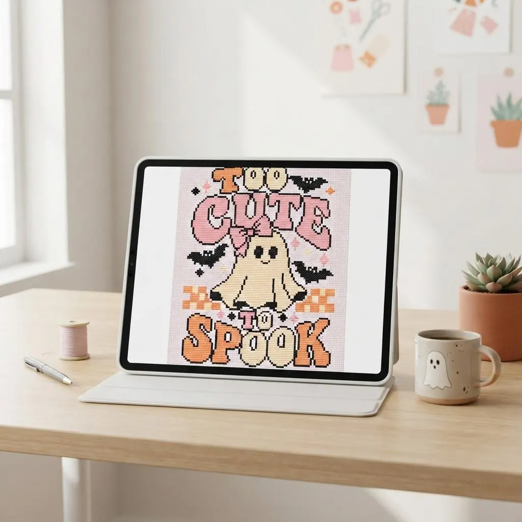 Retro Ghost Cross Stitch Pattern, Pastel Halloween Embroidery (PDF Download) - image 3