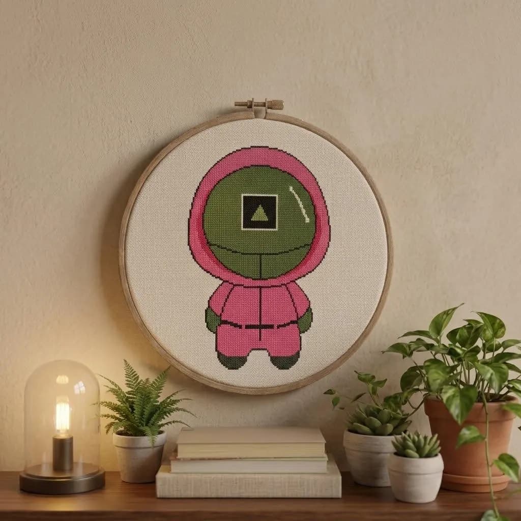 Chibi Pink Guard Square Mask Cross Stitch Pattern, Survival Game Embroidery (PDF Download) - image 4