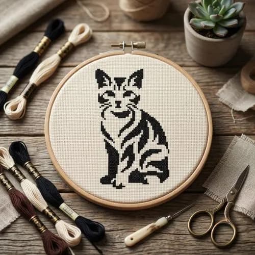 Attractive Cat Cross Stitch Pattern, Minimalist Silhouette Embroidery PDF, Unique Modern Animal Chart Download - image 5