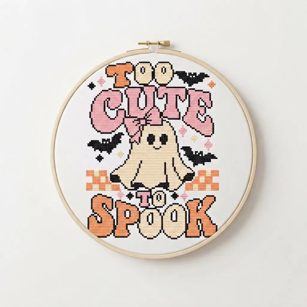 Retro Ghost Cross Stitch Pattern, Pastel Halloween Embroidery (PDF Download) - image 5
