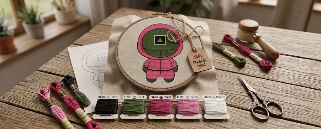 Chibi Pink Guard Square Mask Cross Stitch Pattern, Survival Game Embroidery (PDF Download) - image 5