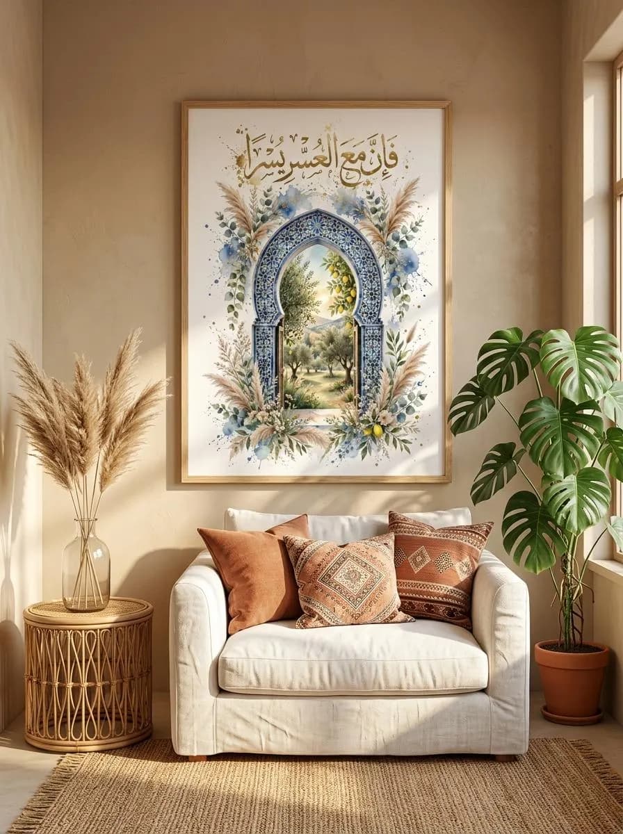 Fa Inna Maal Usri Yusra | Moroccan Garden Arch Islamic Wall Art | Boho Arabic - image 3