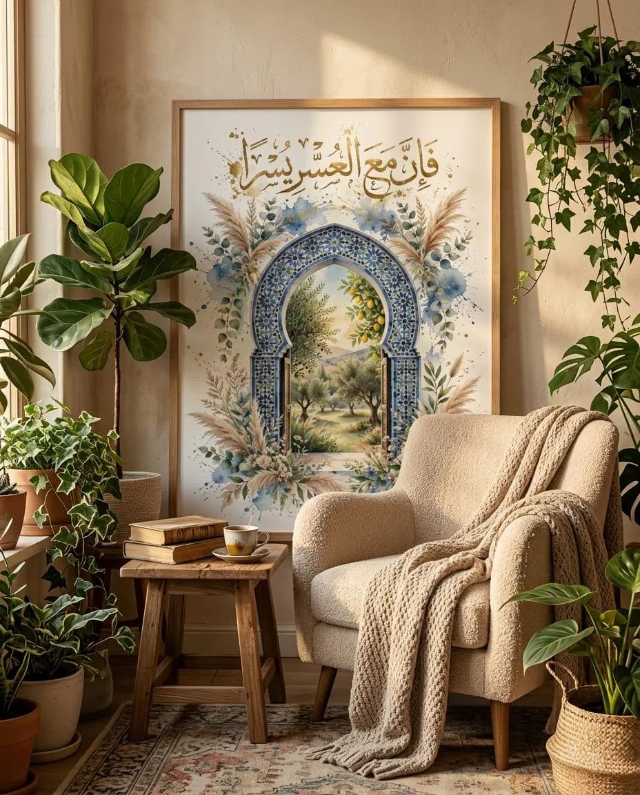 Fa Inna Maal Usri Yusra | Moroccan Garden Arch Islamic Wall Art | Boho Arabic